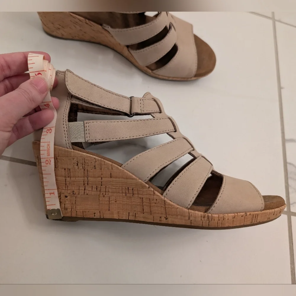 Women's Beige Strappy Wedge Sandals Size 6.5